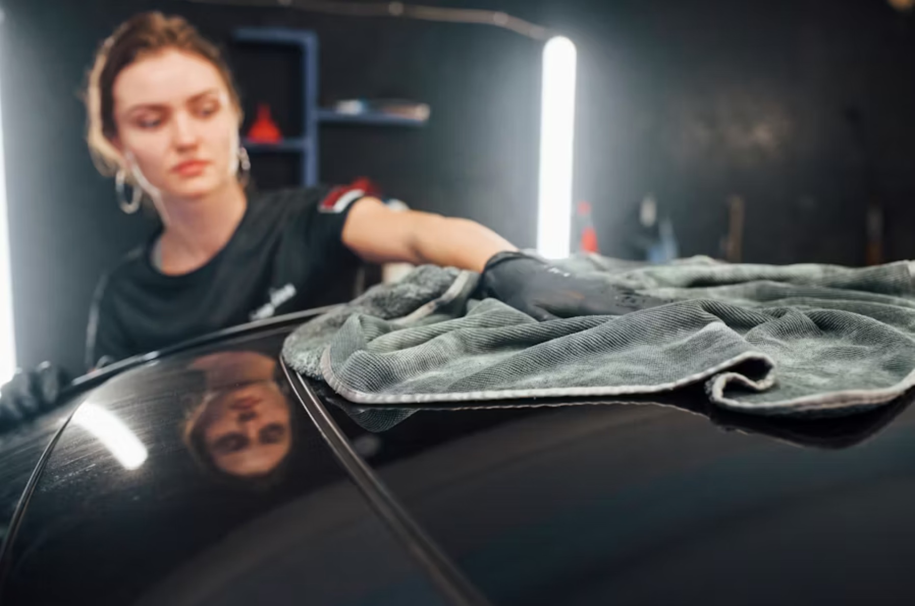 Xpel Ceramic Coating being applied to the hood of a sports car
